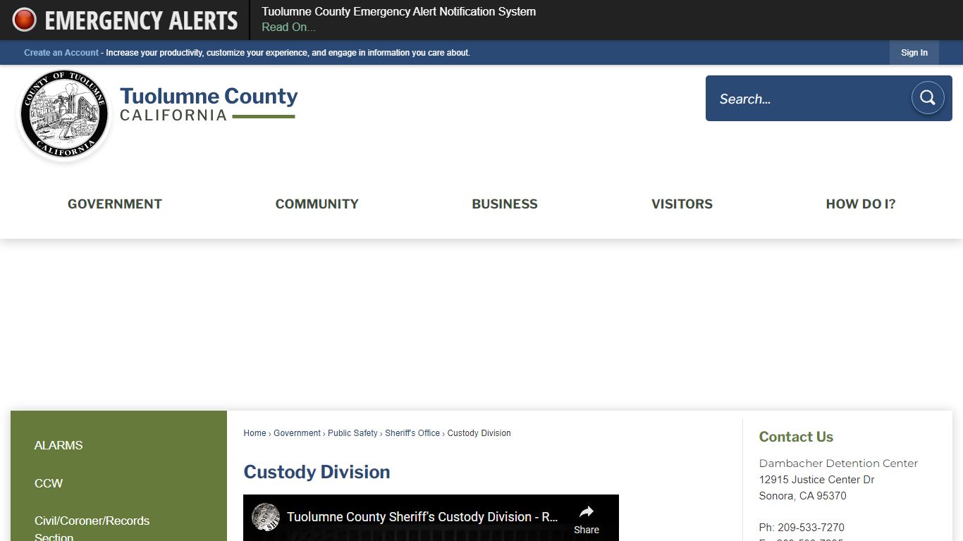 Custody Division | Tuolumne County, CA - Official Website