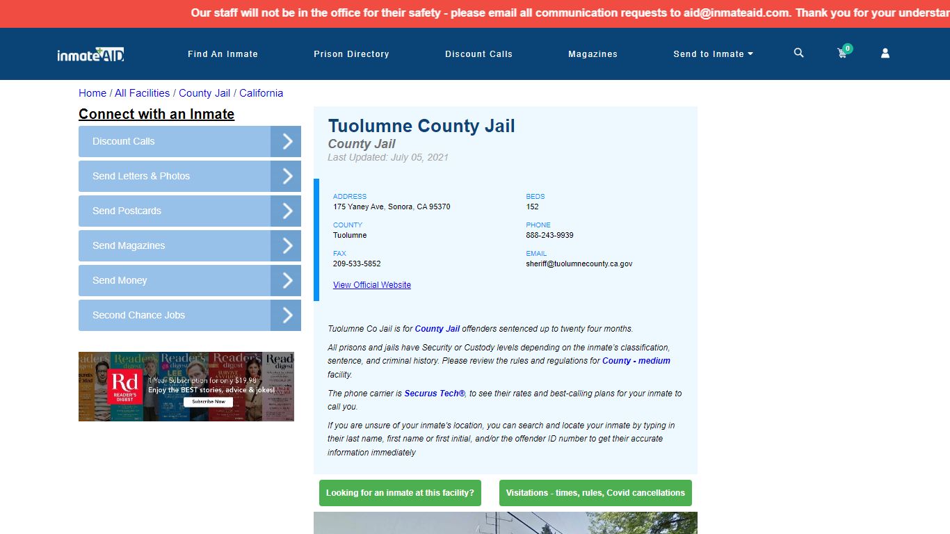 Tuolumne County Jail - Inmate Locator - Sonora, CA